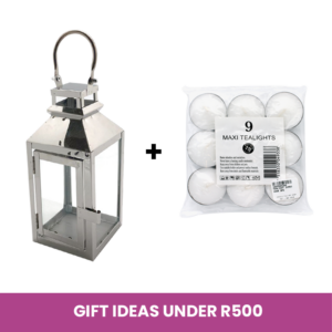 Gifts Under R500 - Stainless Steel Lantern Tall - Small + Large Tealight 10hr Foil Cup 9pk