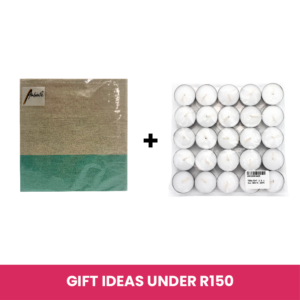 Gifts Under R150 - Printed 3ply Serviettes (20pk) Assorted Designs + Tealight 4hr Foil Cup (25pk)
