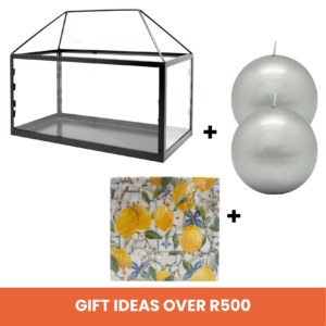 Gifts Over R500 - Box Lantern Rectangular + Ball Candle Metallic + Printed 3ply Serviettes (20pk) Assorted Designs